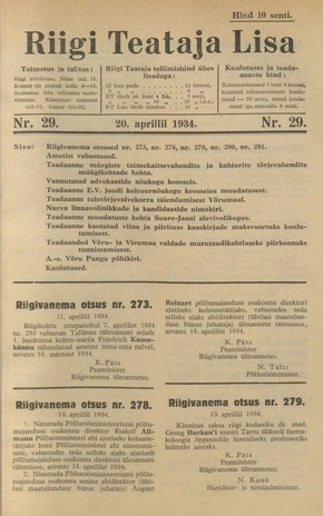 Riigi Teataja Lisa : seaduste alustel avaldatud teadaanded ; 29 1934-04-20