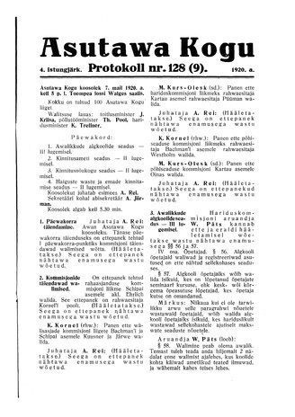 Asutawa Kogu protokoll nr.128 (9) (7. mai 1920)