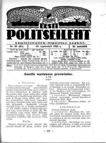 Eesti Politseileht ; 39 1923