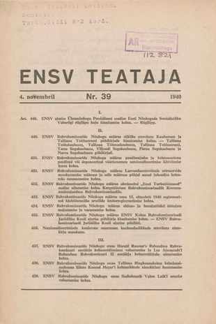 Eesti NSV Teataja ; 39 1940-11-04