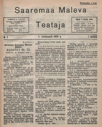 Saaremaa Maleva Teataja ; 3 1929-02-01