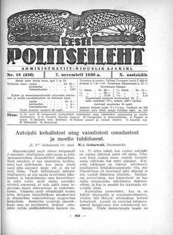 Eesti Politseileht ; 18 1930