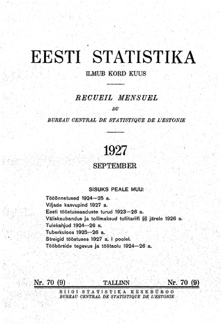 Eesti Statistika : kuukiri ; 70 (9) 1927-09