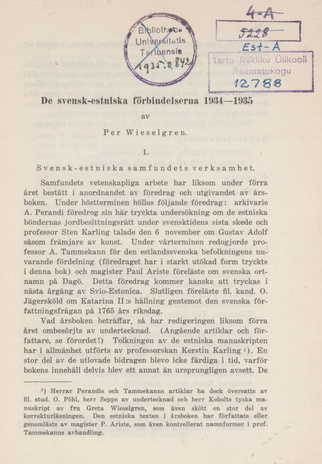 De svensk-estniska förbindelserna 1934-1935