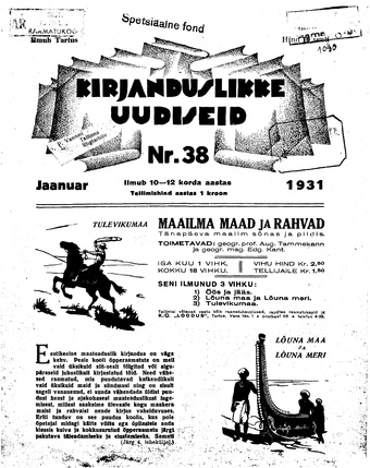 Kirjanduslikke uudiseid ; 38 1931