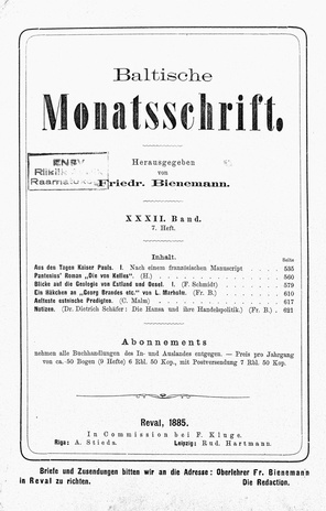 Baltische Monatsschrift ; 7 1885