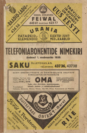 Telefoniabonentide nimekiri : andmeil 1. veebr. 1939 