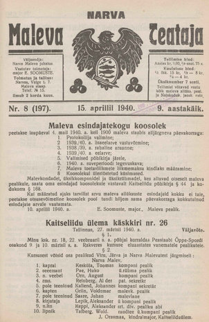Narva Maleva Teataja ; 8 (197) 1940-04-15