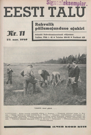 Eesti Talu : rahvalik põllumajanduse ajakiri ; 11 1940-11-23