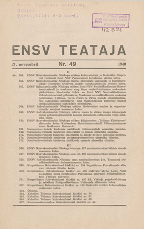 Eesti NSV Teataja ; 49 1940-11-21