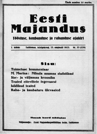 Eesti Majandus ; 35 (129) 1925-08-25