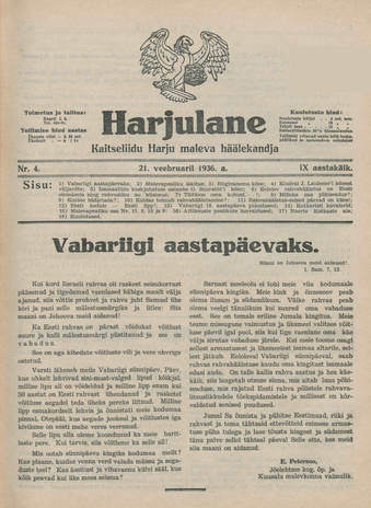 Harjulane : Kaitseliidu Harju Maleva häälekandja ; 4 1936-02-21