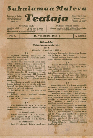 Sakalamaa Maleva Teataja ; 4 1932-02-16
