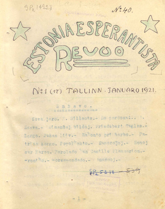 Estonia Esperantista Revuo ; 1 (17) 1921-01