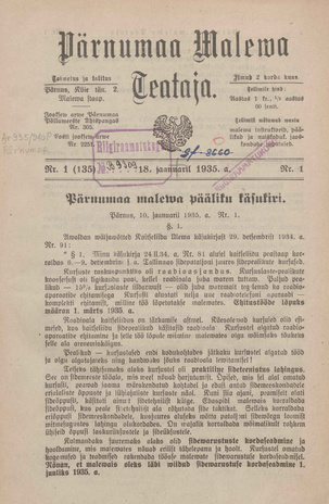 Pärnumaa Maleva Teataja ; 1 (135) 1935-01-18