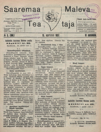 Saaremaa Maleva Teataja ; 5 (196) 1937-04-15