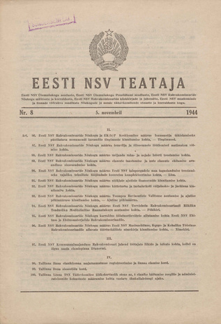 Eesti NSV Teataja ; 8 1944-11-05