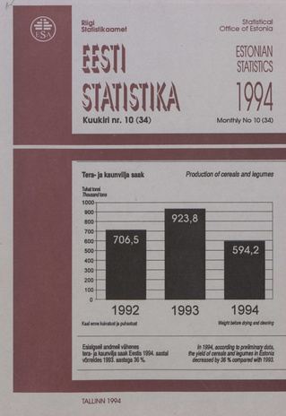 Eesti Statistika Kuukiri = Monthly Bulletin of Estonian Statistics ; 10(34) 1994-11