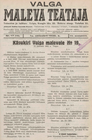 Valga Maleva Teataja ; 17 (145) 1935-10-15