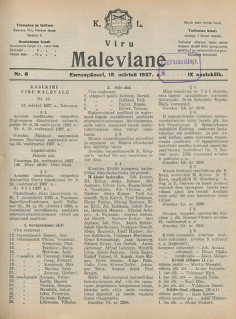 K. L. Viru Malevlane ; 6 1937-03-15