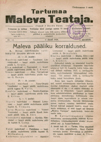 Tartumaa Maleva Teataja ; 14 1929-06-01