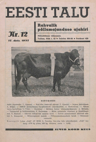 Eesti Talu : rahvalik põllumajanduse ajakiri ; 12 1937-12-17