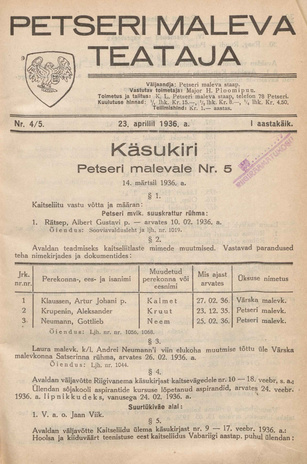 Petseri Maleva Teataja ; 4/5 1936-04-23