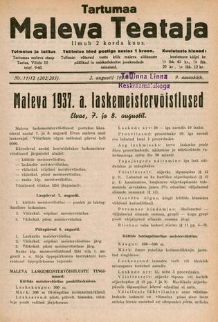 Tartumaa Maleva Teataja ; 11/12 (202/203) 1937-08-02