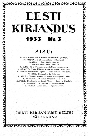 Eesti Kirjandus ; 3 1933