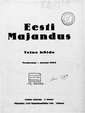 Eesti Majandus ; 1923 : sisukord (veebruar - juuni)