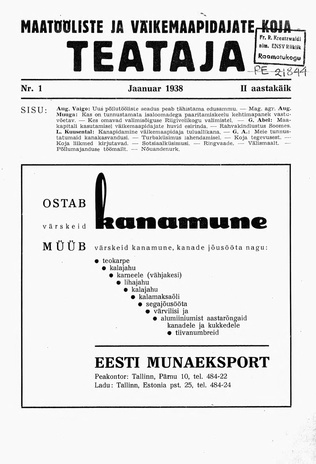 Maatööliste ja Väikemaapidajate Koja Teataja ; 1 1938-01