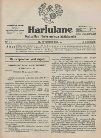 Harjulane : Kaitseliidu Harju Maleva häälekandja ; 14 1936-11-25