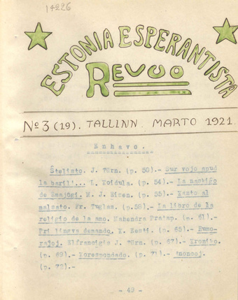 Estonia Esperantista Revuo ; 3 (19) 1921-03