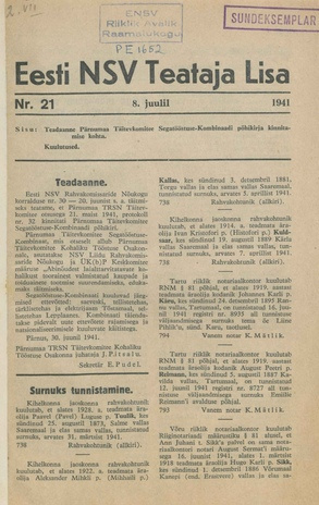 Eesti NSV Teataja lisa ; 21 1941-07-08