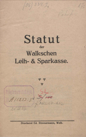 Statut der Walkschen Leih- & Sparkasse