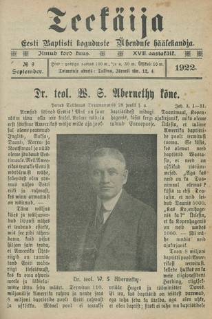 Teekäija : Eesti Baptisti Koguduse Ühenduse häälekandja ; 9 1922-09