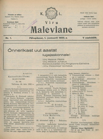 K. L. Viru Malevlane ; 1 1933-01-01