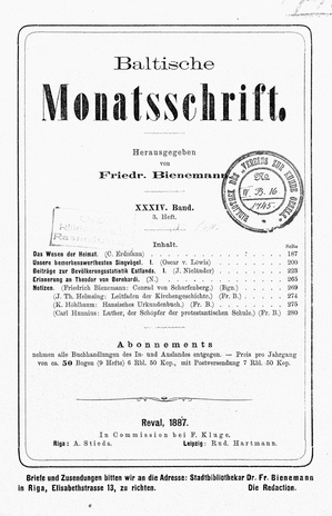 Baltische Monatsschrift ; 3 1887