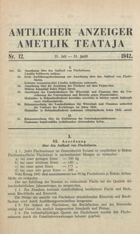 Ametlik Teataja. I/II osa = Amtlicher Anzeiger. I/II Teil ; 12 1942-07-31