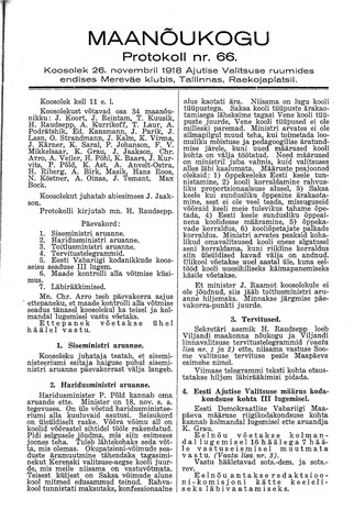 Maanõukogu protokoll nr.66 (17. november 1918)