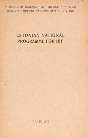 Estonian National Programme for IBP