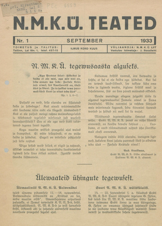 NMKÜ Teated ; 1 1933-09