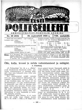 Eesti Politseileht ; 39 1928