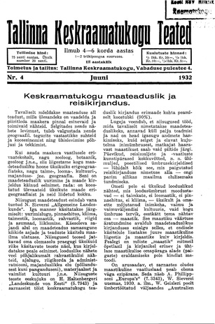 Tallinna Keskraamatukogu Teated ; 4 1932-06