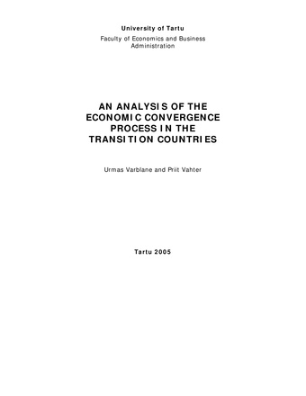 An analysis of the economic convergence process in the transition countries ; 37 (Working paper series [Tartu Ülikool, majandusteaduskond])