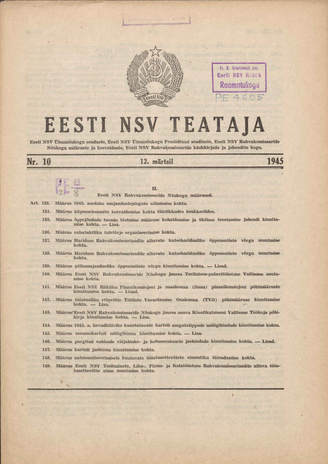 Eesti NSV Teataja ; 10 1945-03-12