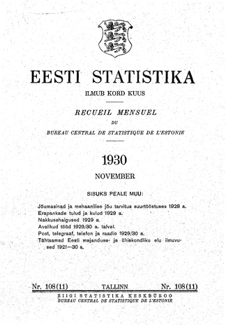 Eesti Statistika : kuukiri ; 108 (11) 1930-11