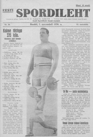 Eesti Spordileht ; 39 1930-11-07
