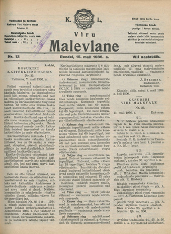 K. L. Viru Malevlane ; 13 1936-05-15
