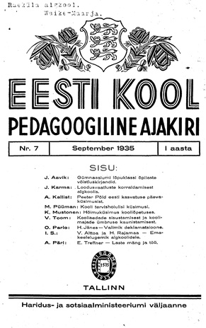 Eesti Kool ; 7 1935-09